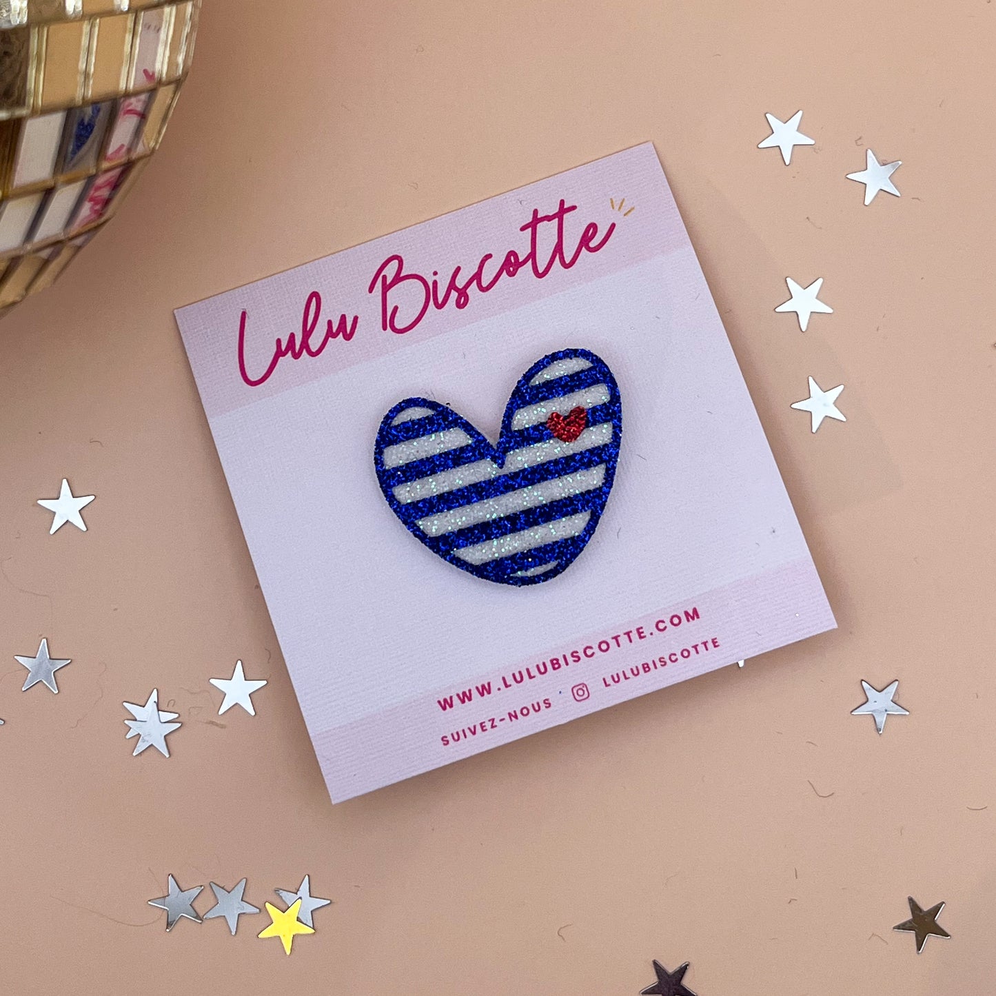 Pin's pailleté COEUR MARINIERE - Bleu