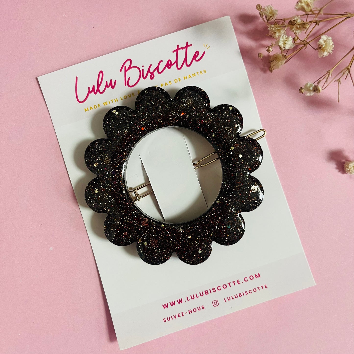 Barrette ronde ALICE - Chocolat/Champagne