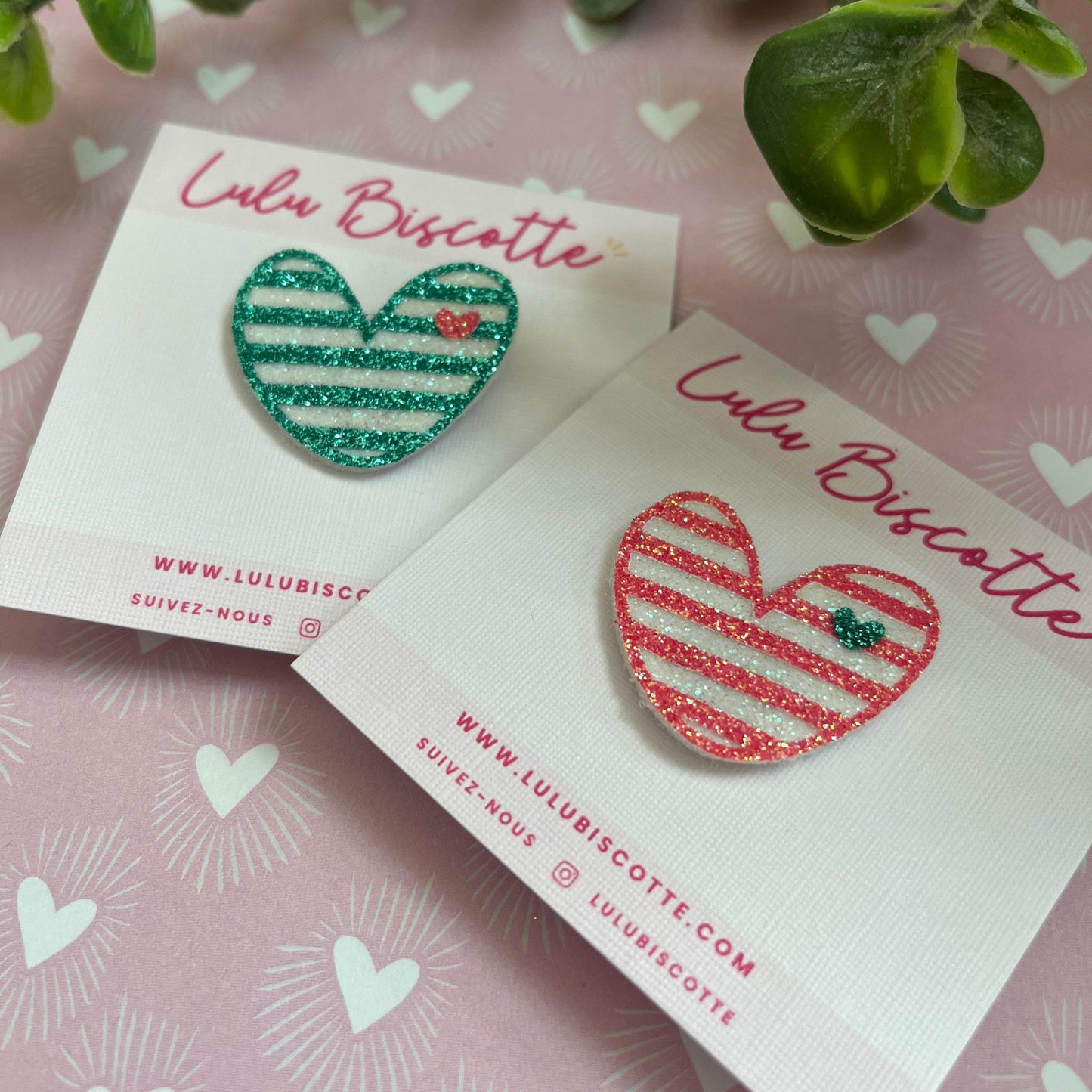 Pin's pailleté COEUR MARINIERE - Corail