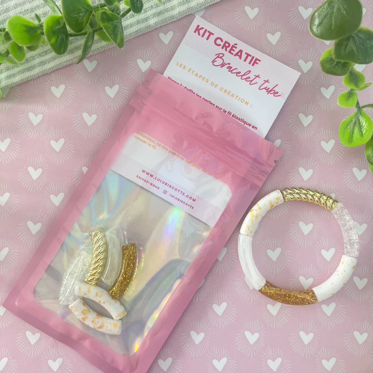 Kit créatif Bracelet tubes - Blanc/Doré
