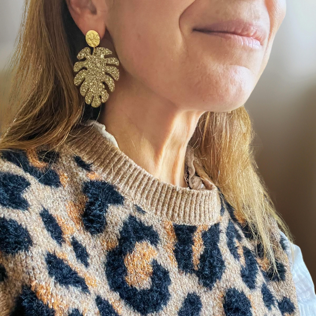 Boucles d'Oreilles LILO - Blanc nacré / Feuille d’or