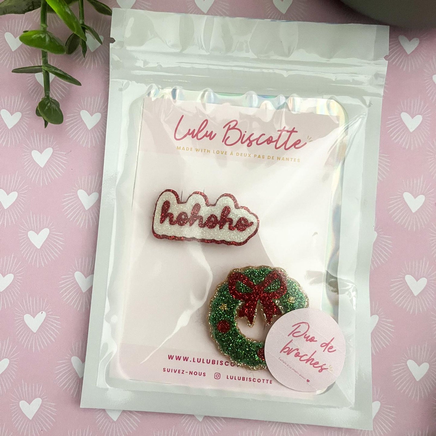 Duo de Broches Hohoho/Couronne de Noël
