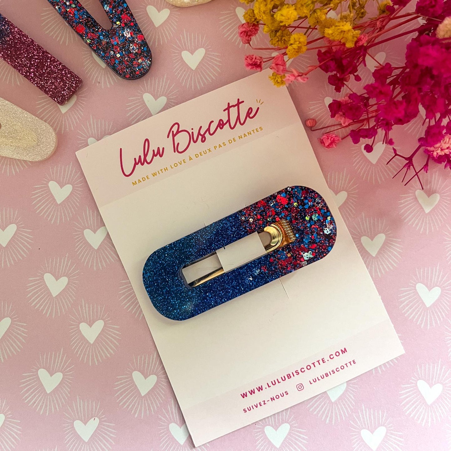 Barrette SANDY - Paillettes Bleu/Rouge/Argent