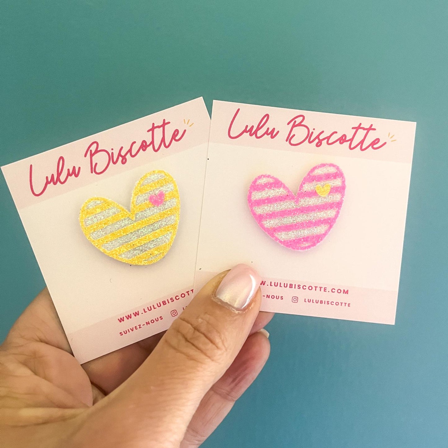 Pin's pailleté COEUR MARINIERE - Rose Néon