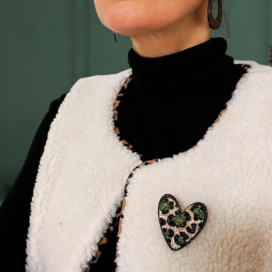 Broche pailletée "EDITH" - Or/Vert/Noir