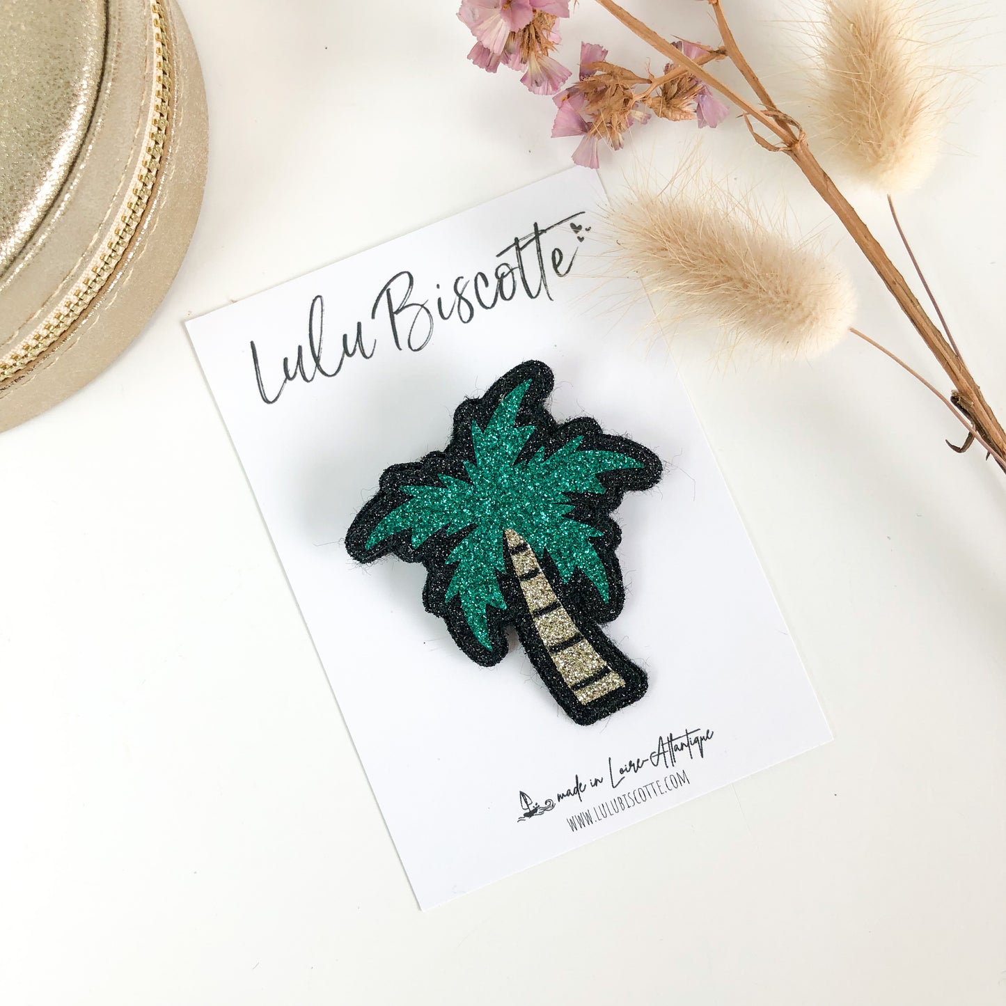 Broche pailletée "René, le palmier"