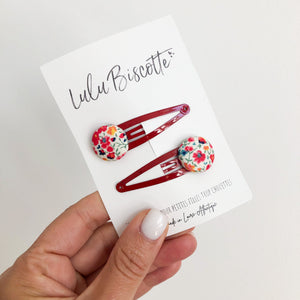 Barrettes boutons Clic-Clac Liberty "Phoebe" - Rouge
