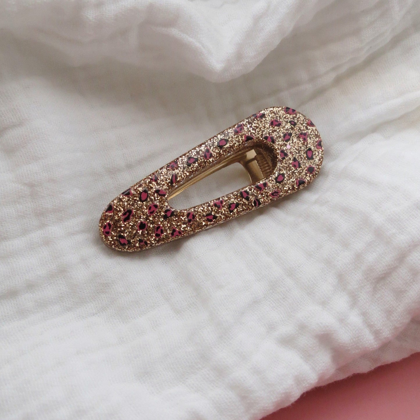Barrette SUZON - Léopard Doré/Fushia