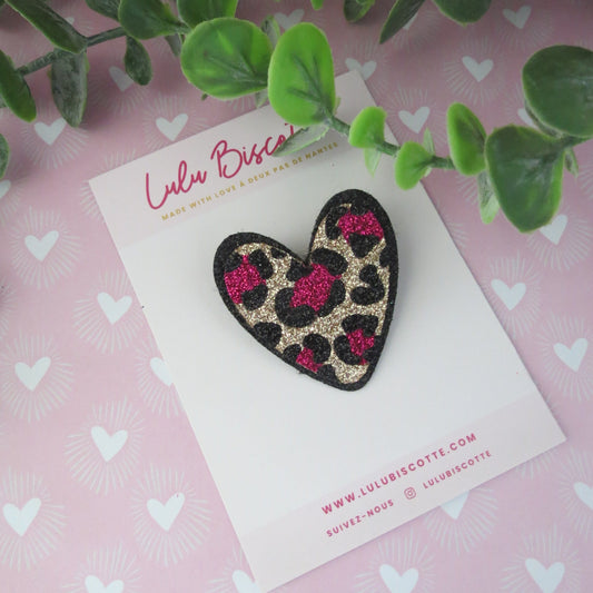 Broche pailletée "EDITH" - Or/Fushia/Noir