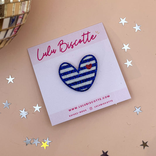 Pin's pailleté COEUR MARINIERE - Bleu