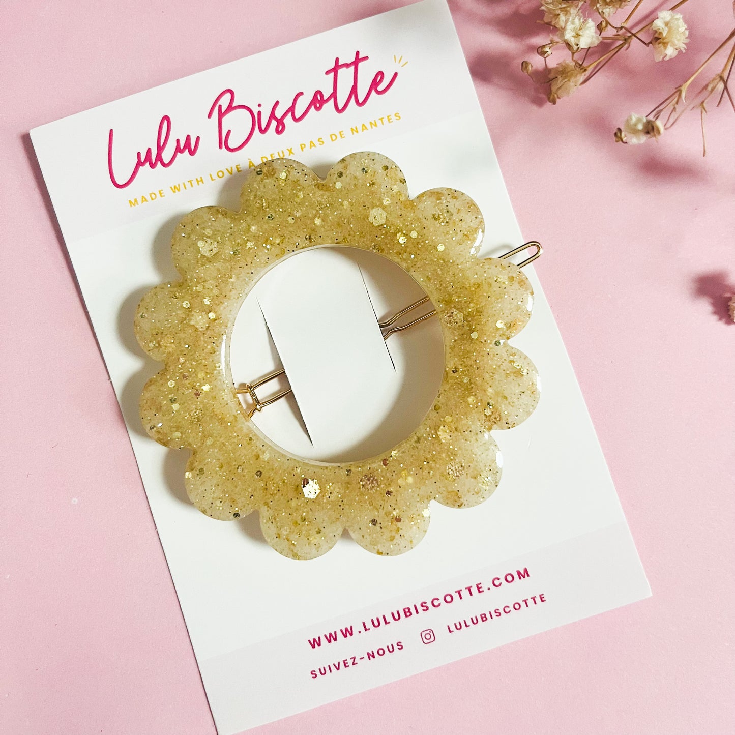 Barrette ronde ALICE - Blanc Doré