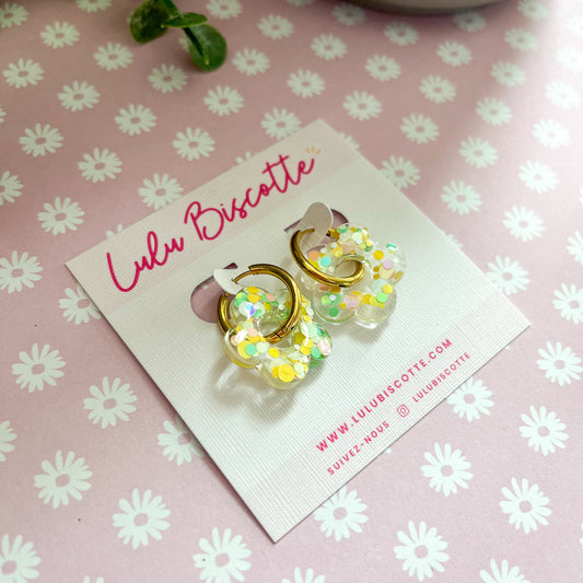 Créoles CHLOE - Confettis Jaune/Vert/Corail