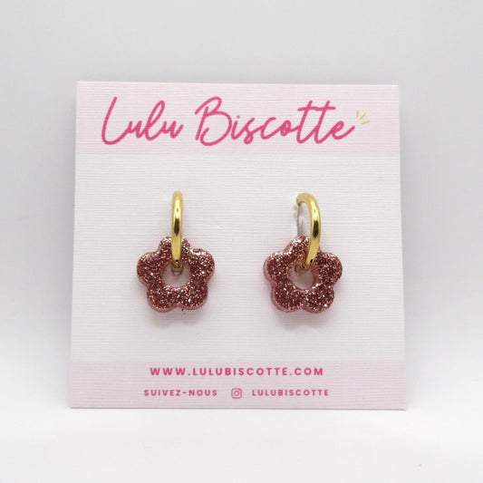 Créoles mini fleurs CHLOÉ - Rose Doré
