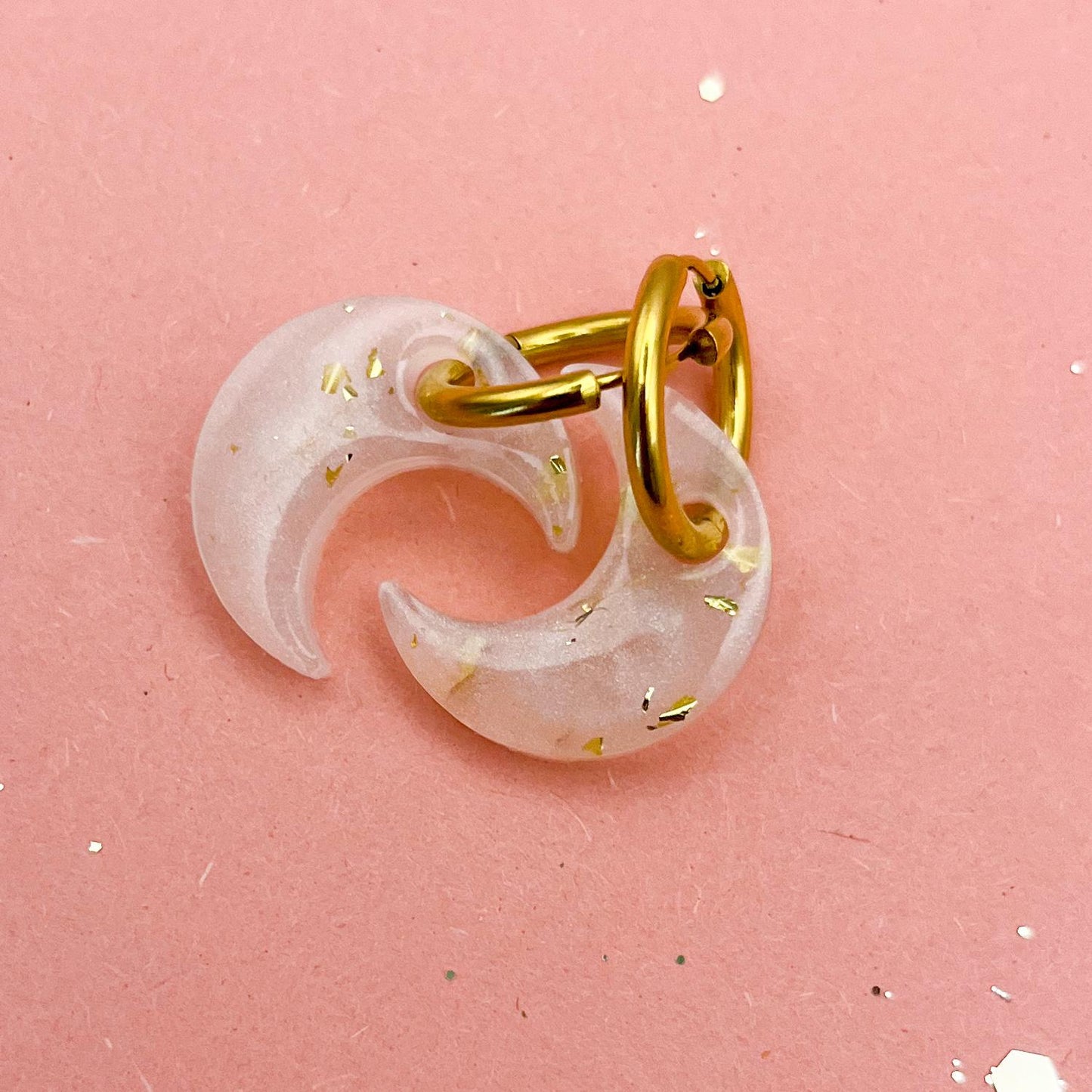 Créoles Lune "SELENE" - Blanc nacré/Or