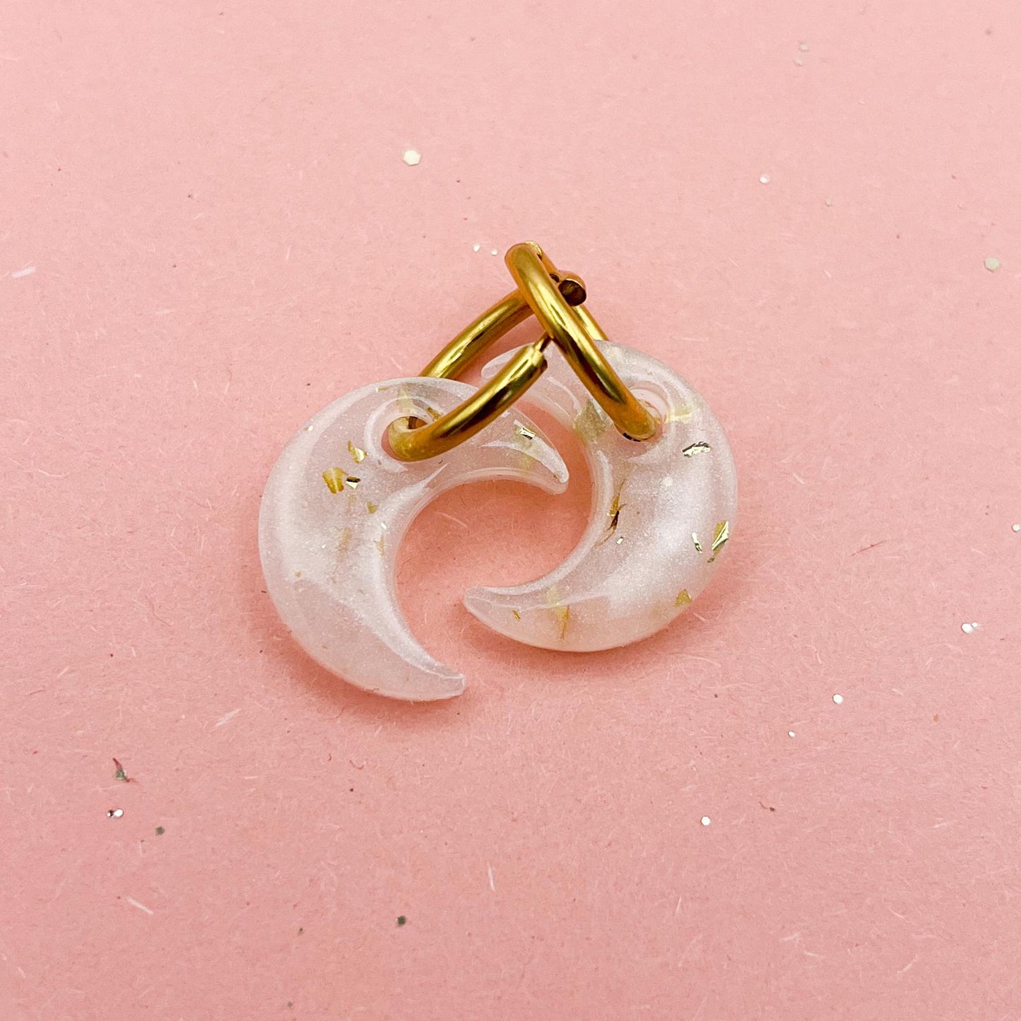 Créoles Lune "SELENE" - Blanc nacré/Or