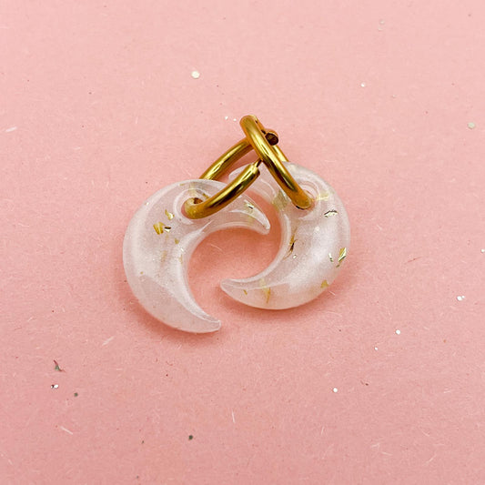 Créoles Lune "SELENE" - Blanc nacré/Or