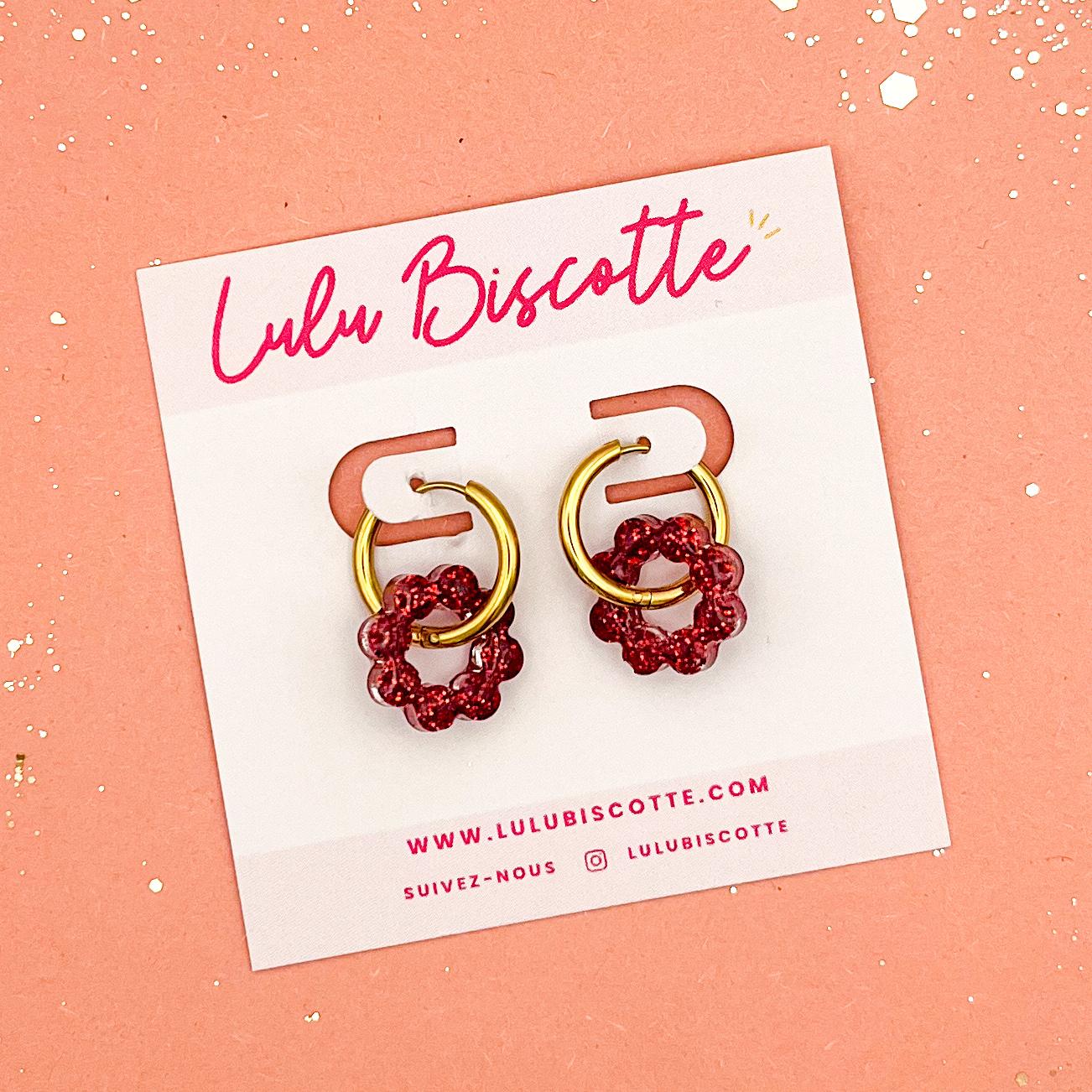 Créoles mini fleurs ALICE - Rouge XMAS