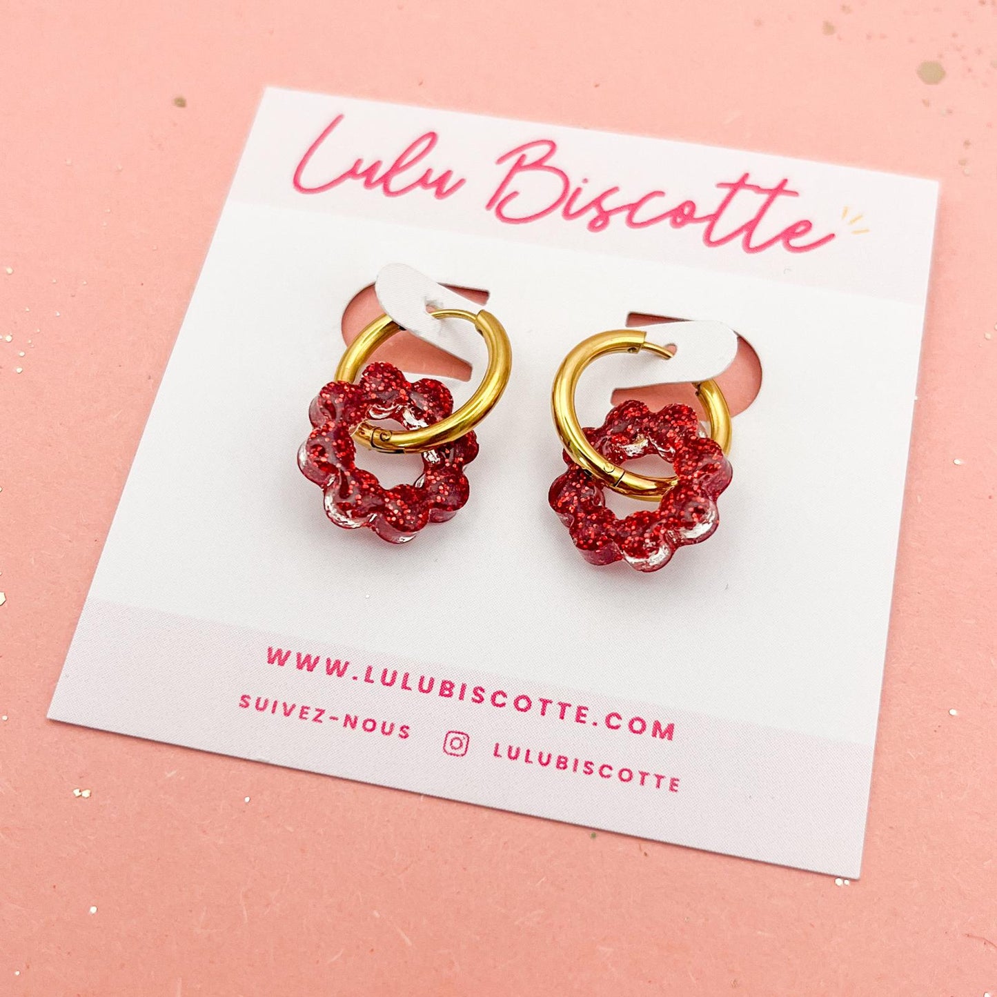 Créoles mini fleurs ALICE - Rouge XMAS