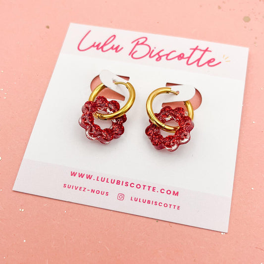 Créoles mini fleurs ALICE - Rouge XMAS