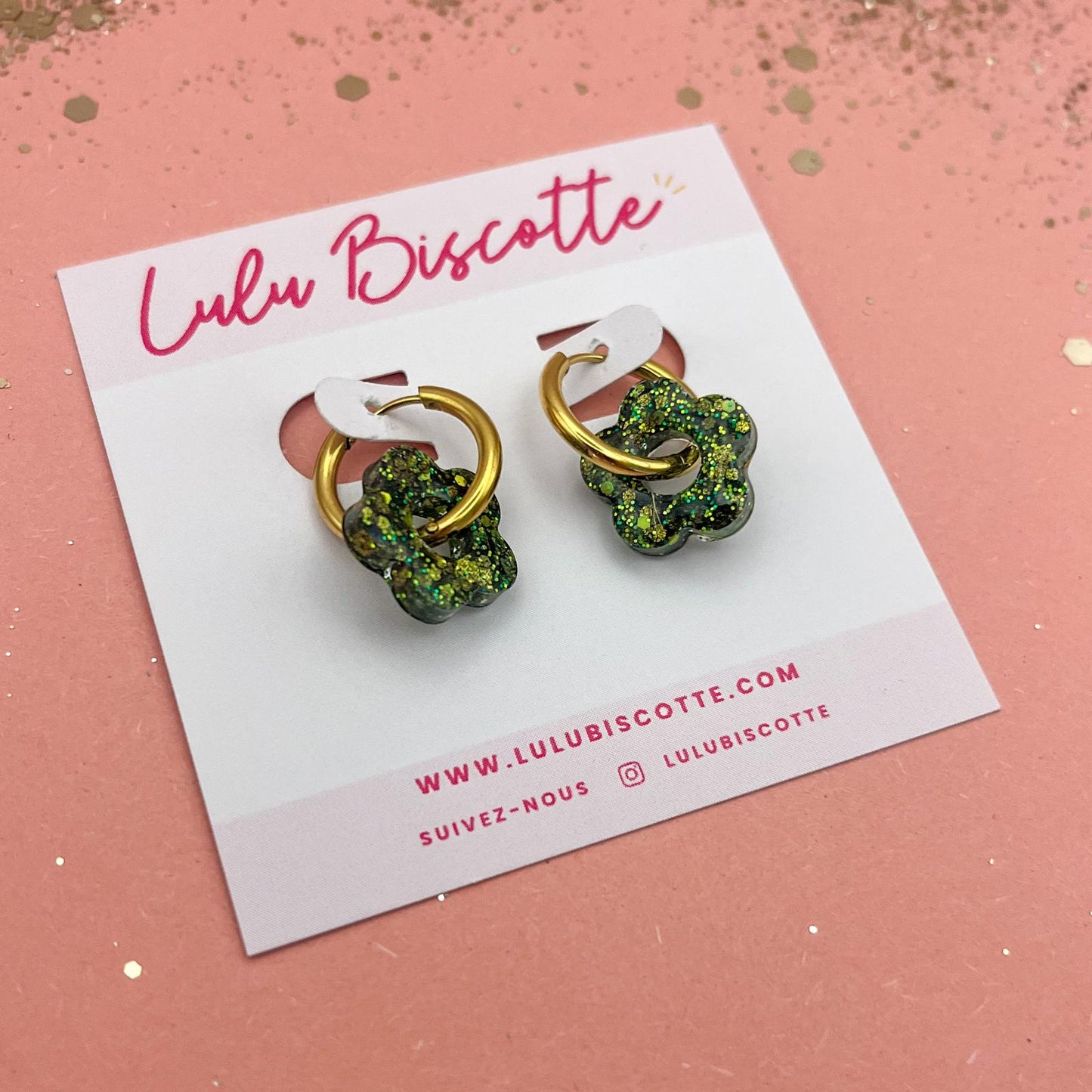 Créoles mini fleurs CHLOÉ - Vert XMAS