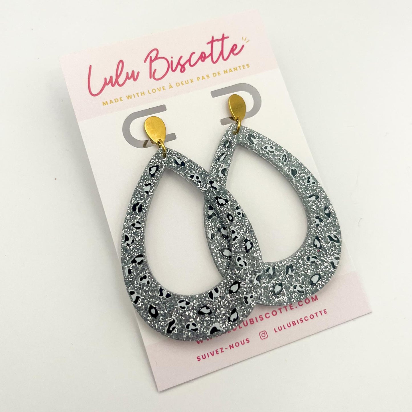 Boucles d'Oreilles MIRA -Léopard Argent/Blanc