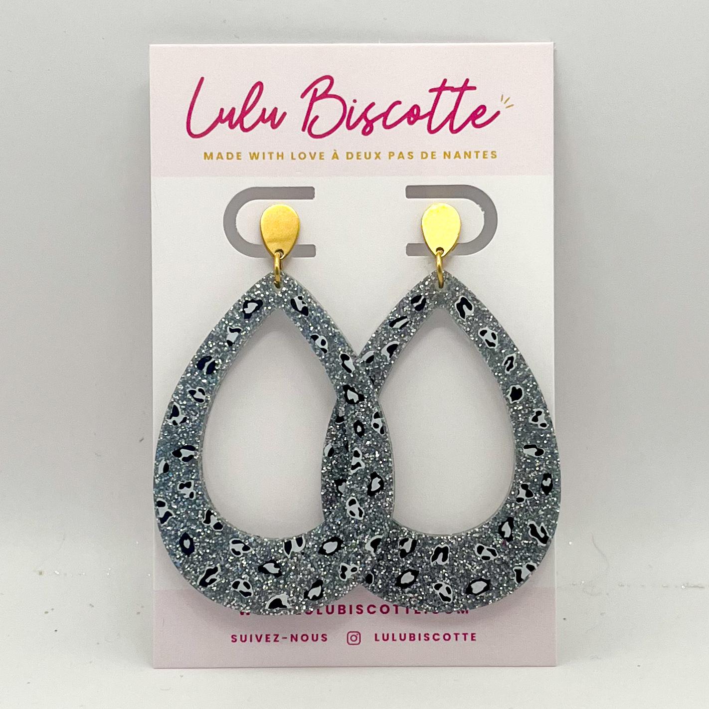 Boucles d'Oreilles MIRA -Léopard Argent/Blanc