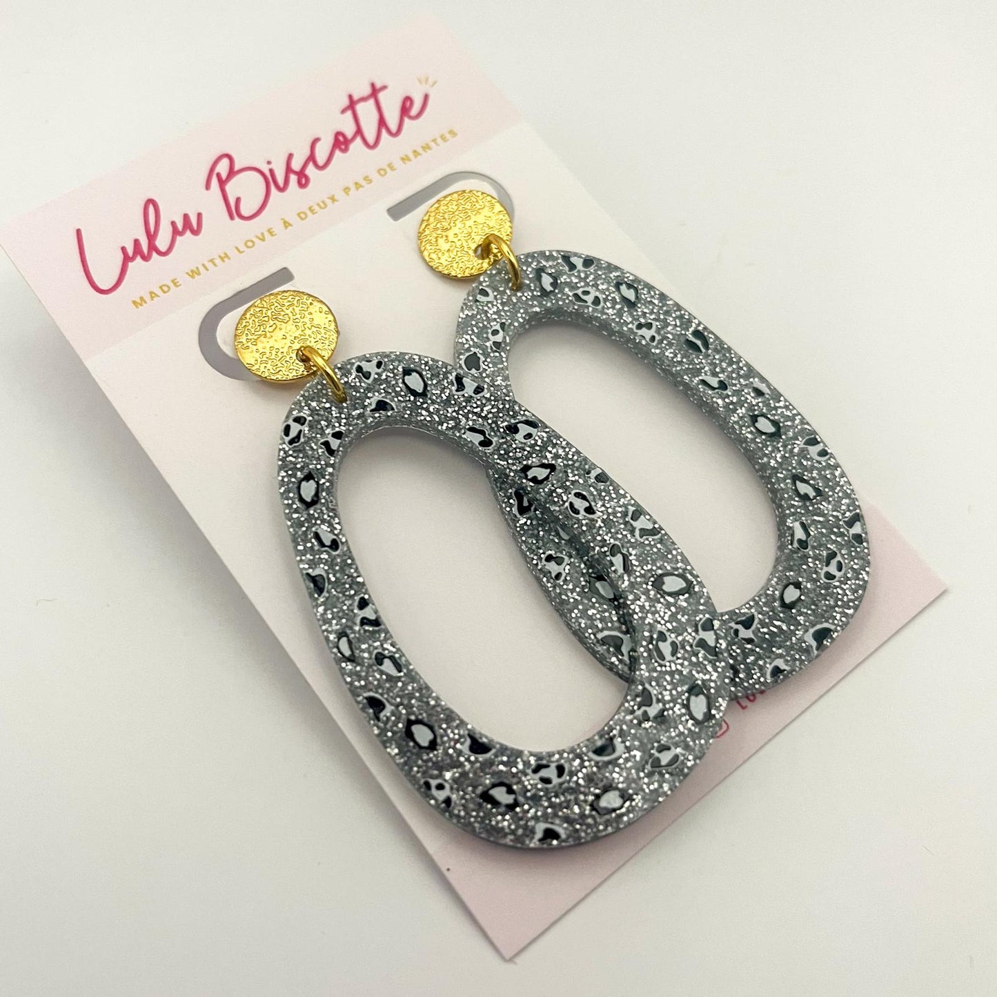 Boucles d'Oreilles UMA - Léopard Argent/Blanc