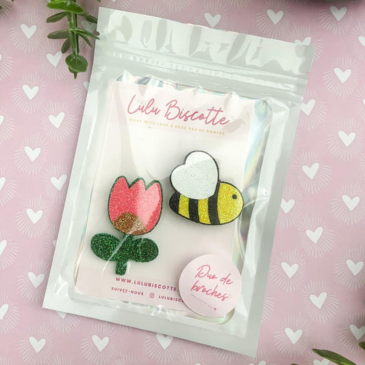 Duo de Broches Abeille/Tulipe