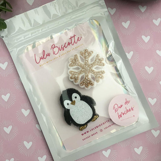 Duo de Broches Pingouin/Flocon