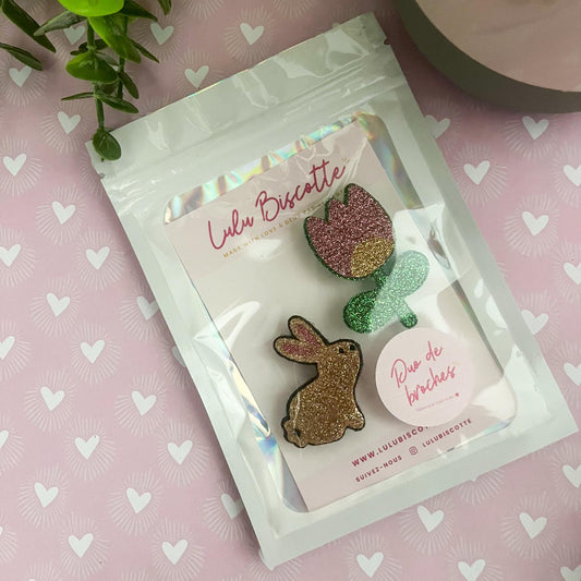Duo de Broches Lapin/Tulipe