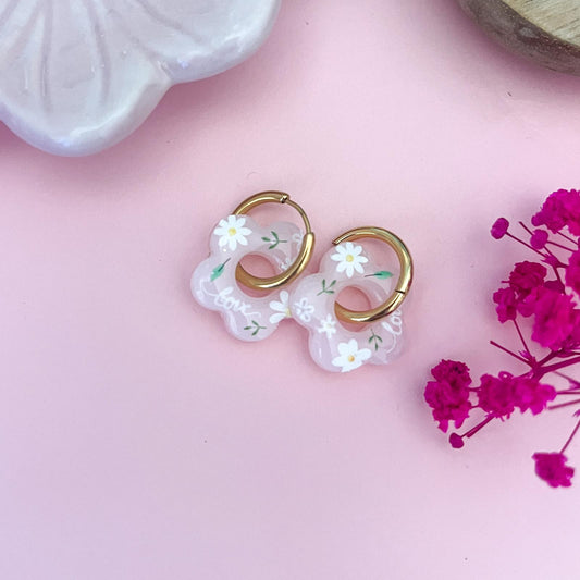 Pampilles CHLOE Fleuries - Rose pâle/Blanc