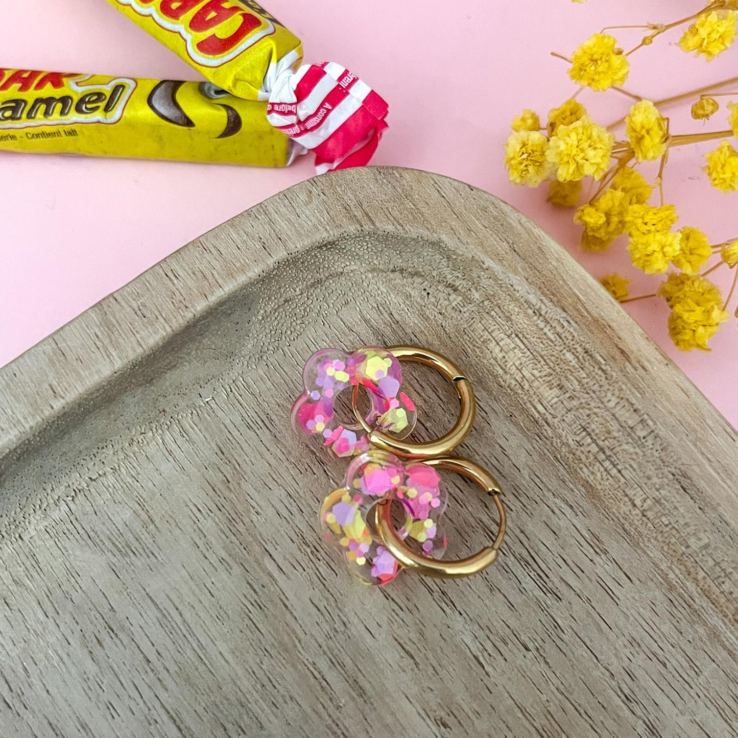 Créoles mini CHLOE Confettis - Rose/Jaune/Parme