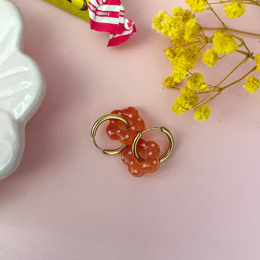 Créoles mini CHLOE à pois - Orange nacré/Rose