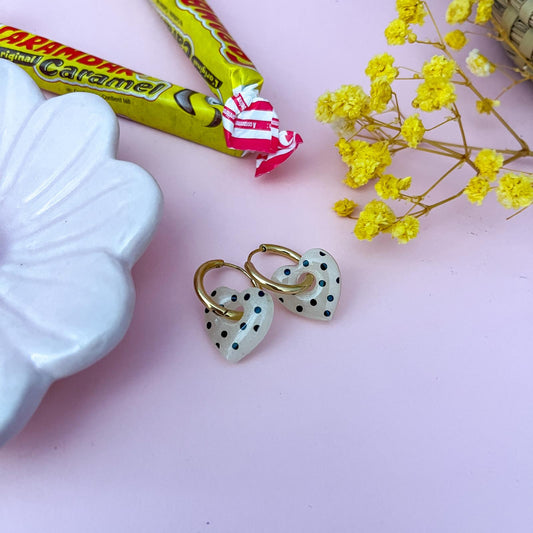 Créoles mini IDYLE à pois - Ivoire/Noir