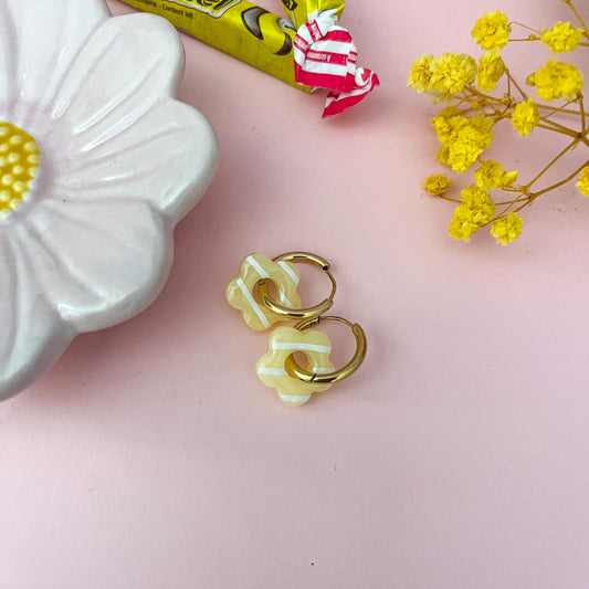 Créoles mini CHLOE rayé - Jaune/Blanc