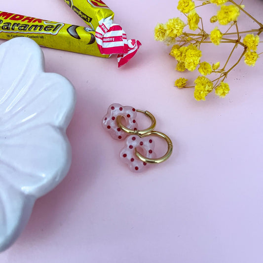 Créoles mini CHLOE à Pois - Rose nacré/Bordeaux