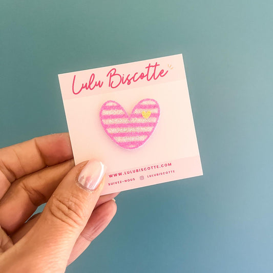 Pin's pailleté COEUR MARINIERE - Rose Néon