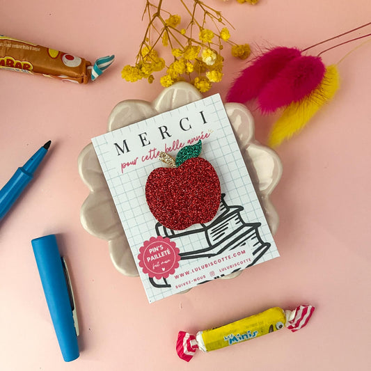 Pin's pailleté MERCI MAITRESSE - Pomme