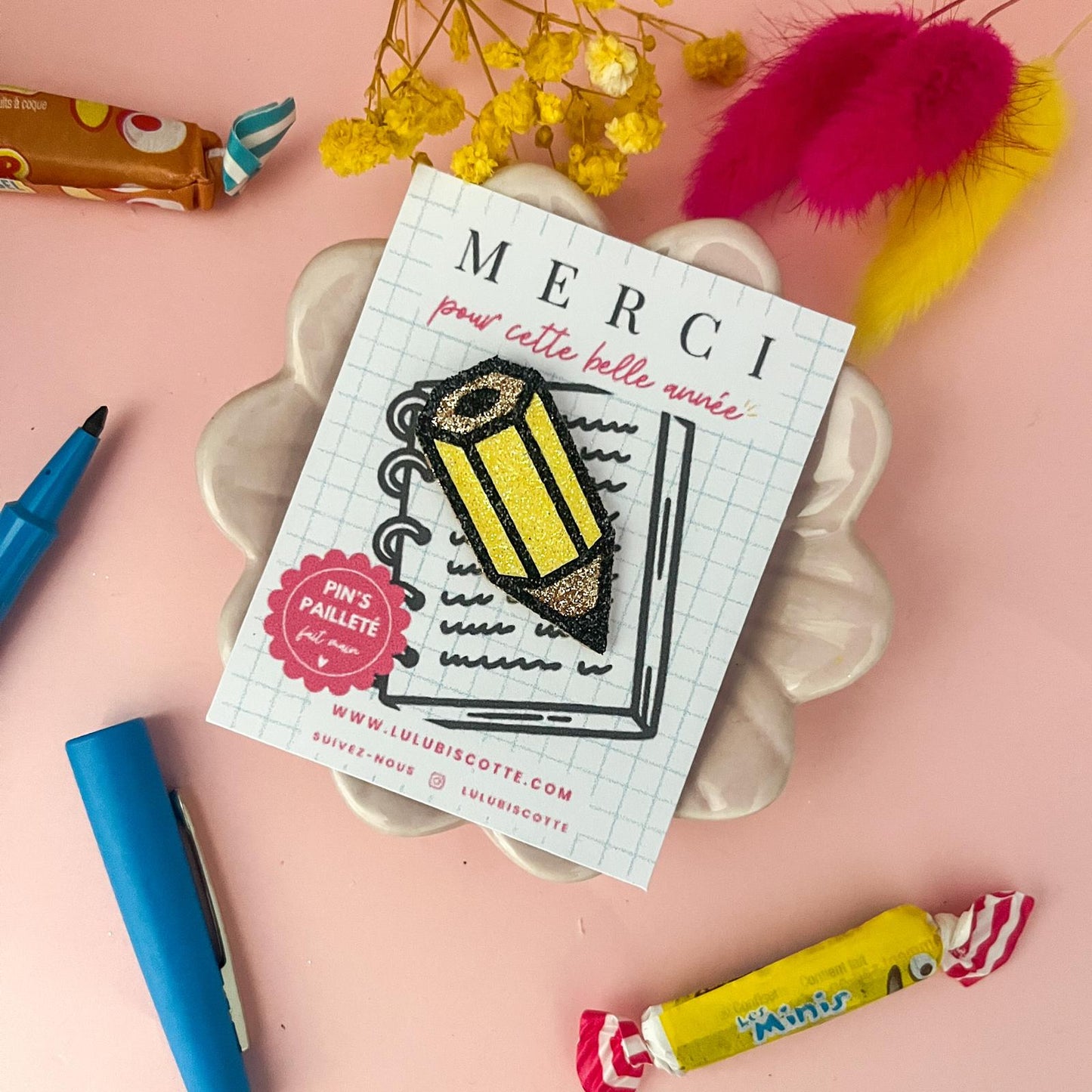 Pin's pailleté MERCI MAITRESSE - Crayon