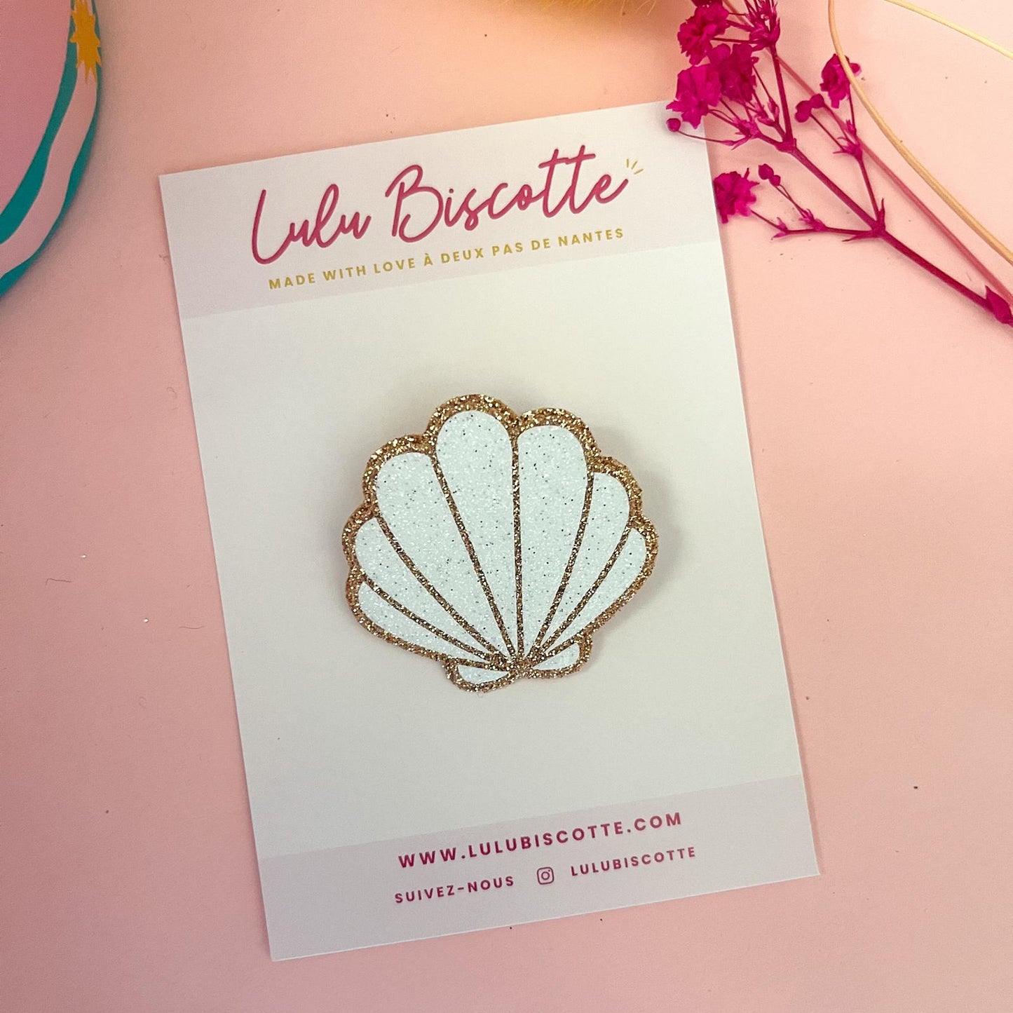 Broche pailletée coquillage "JACQUES"