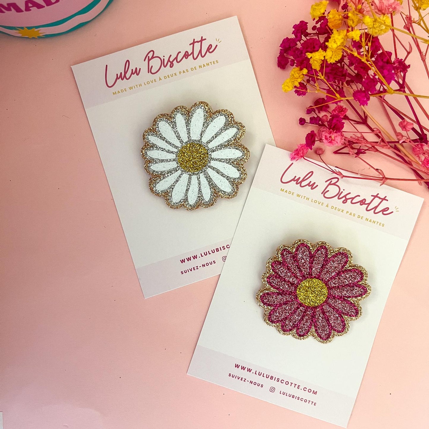 Broche pailletée "MARGUERITE" - Blanc