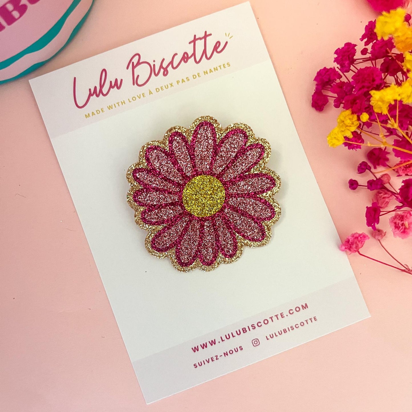 Broche pailletée fleur "MARGUERITE" - Rose