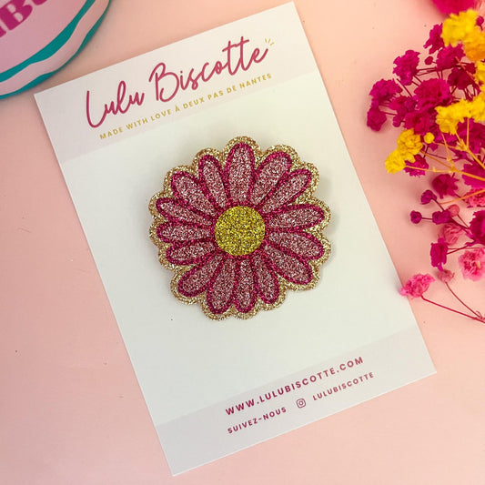 Broche pailletée fleur "MARGUERITE" - Rose
