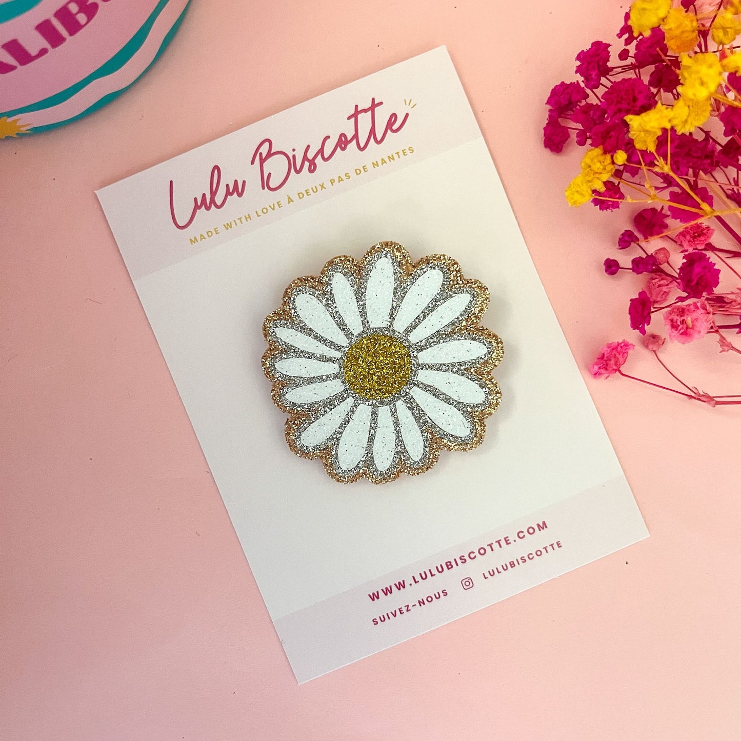 Broche pailletée "MARGUERITE" - Blanc