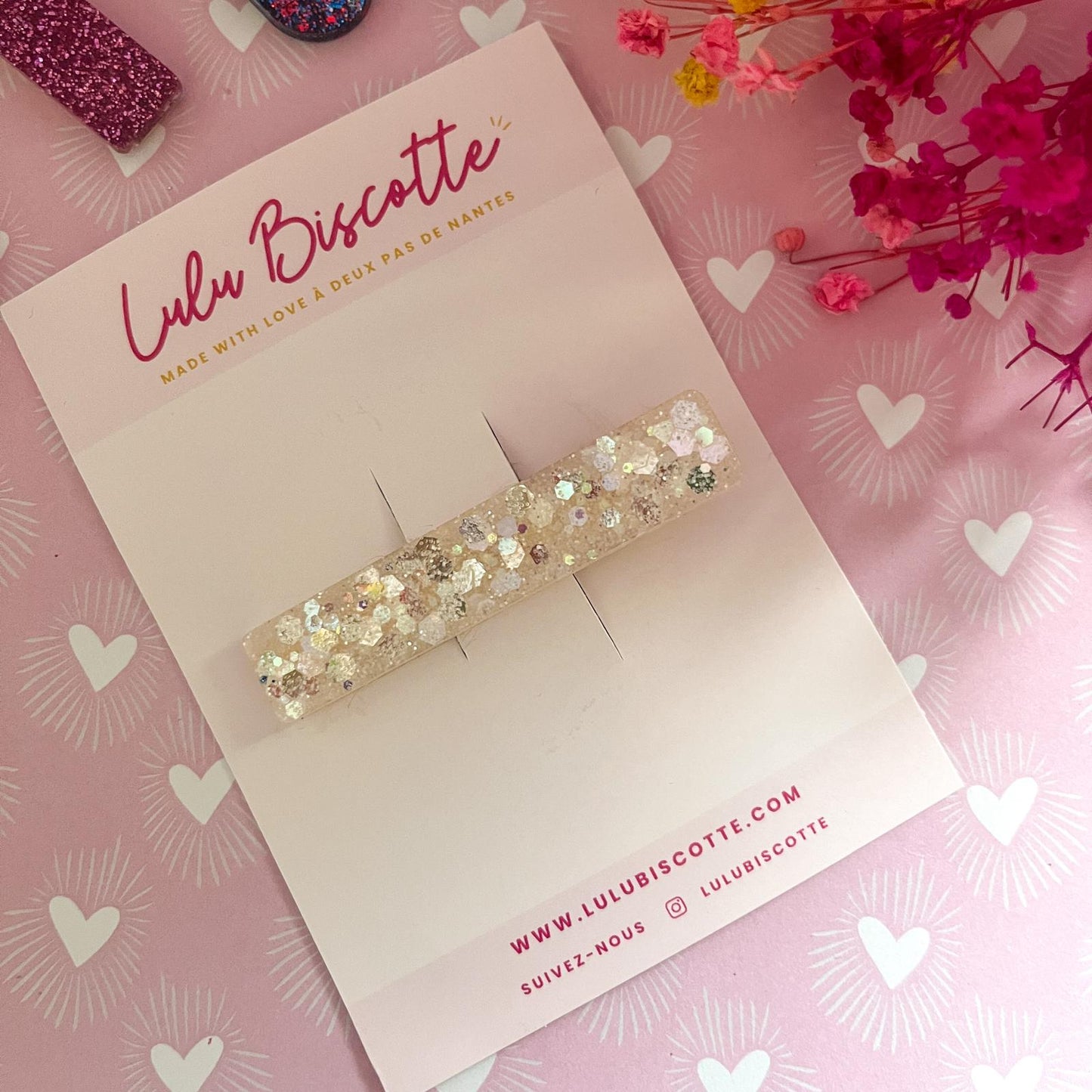 Barrette BETTY - Paillettes blanc holographique