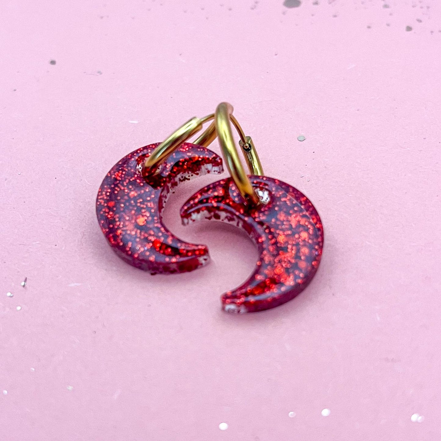 Créoles Lune "SELENE" - Rouge XMAS