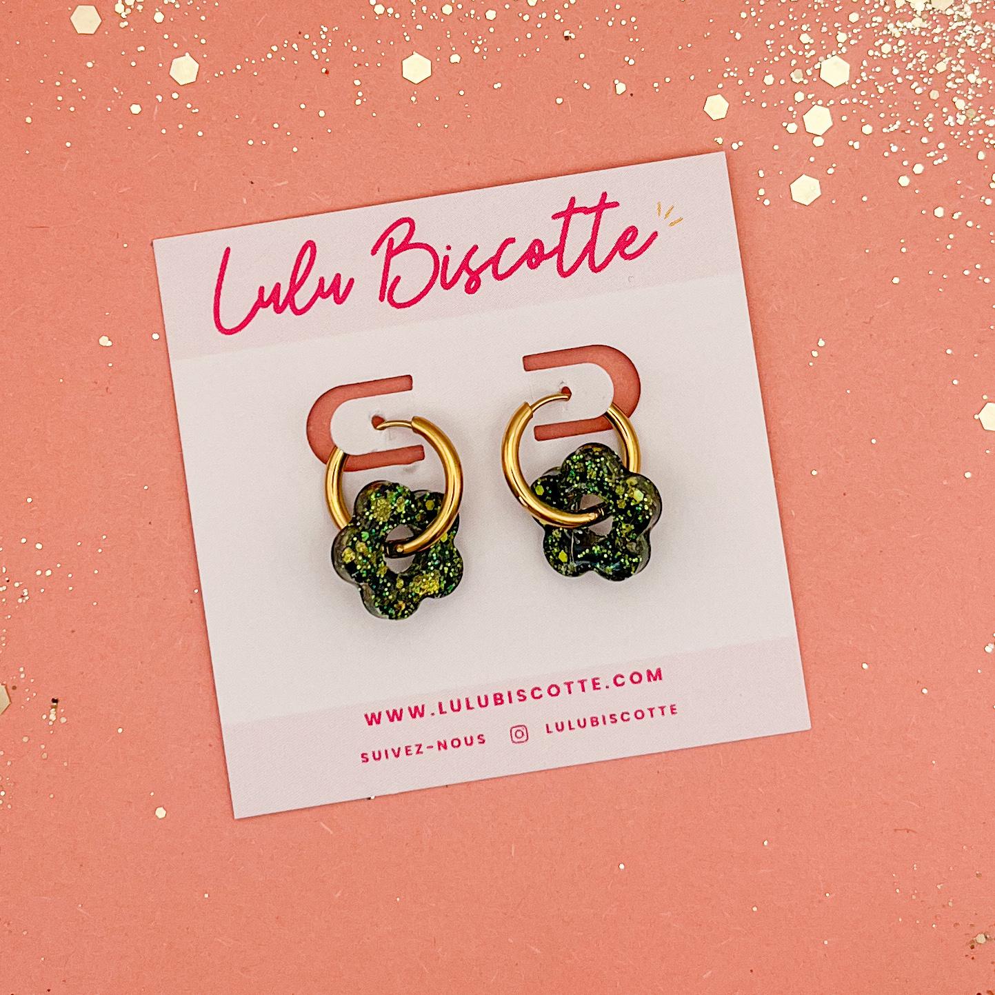 Créoles mini fleurs CHLOÉ - Vert XMAS