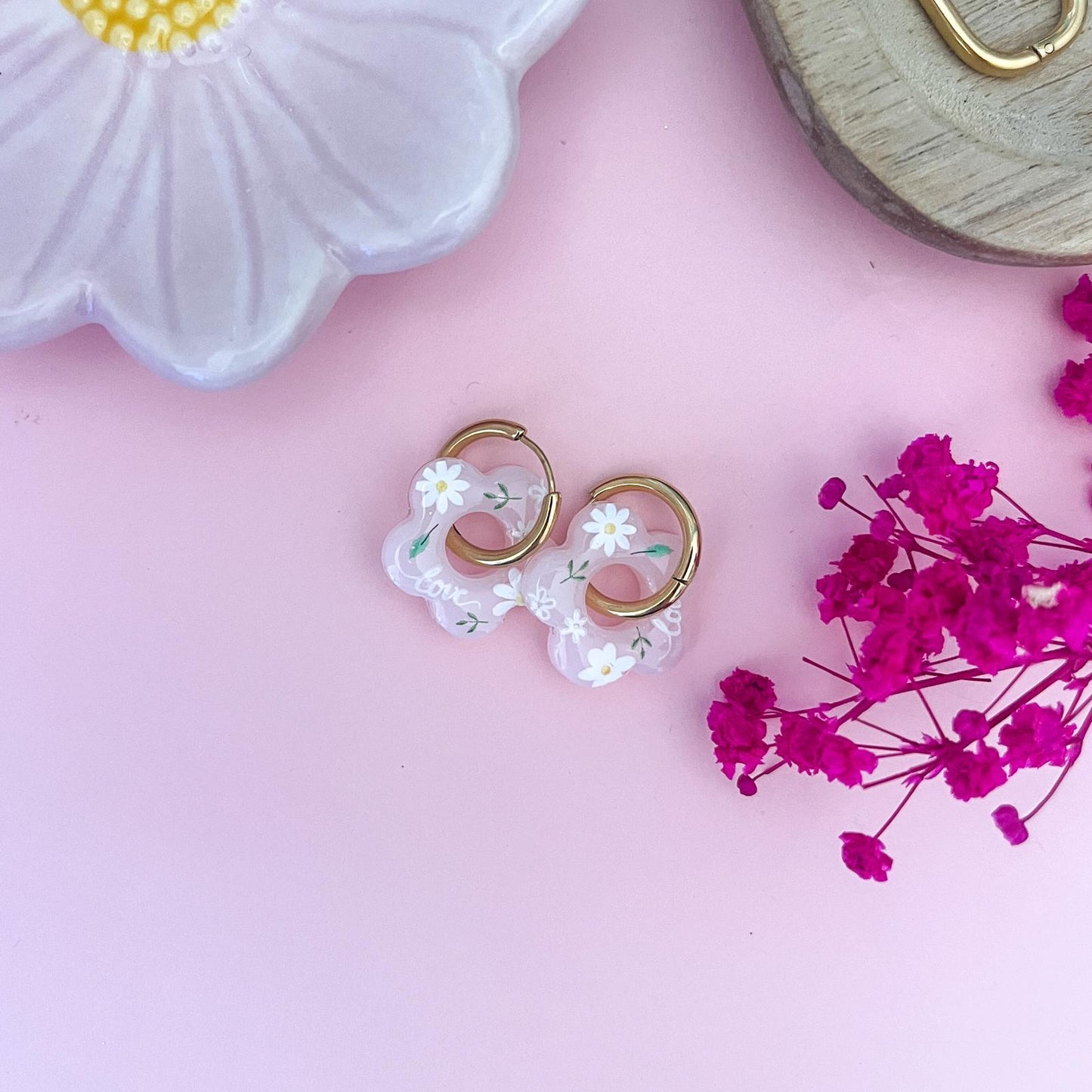 Pampilles CHLOE Fleuries - Rose pâle/Blanc