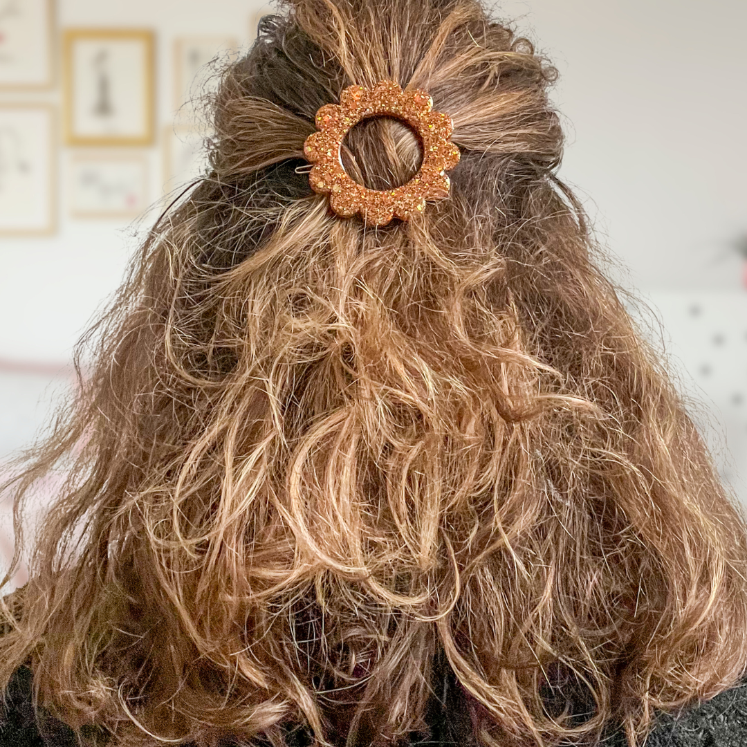 Barrette ronde ALICE - Blanc Doré