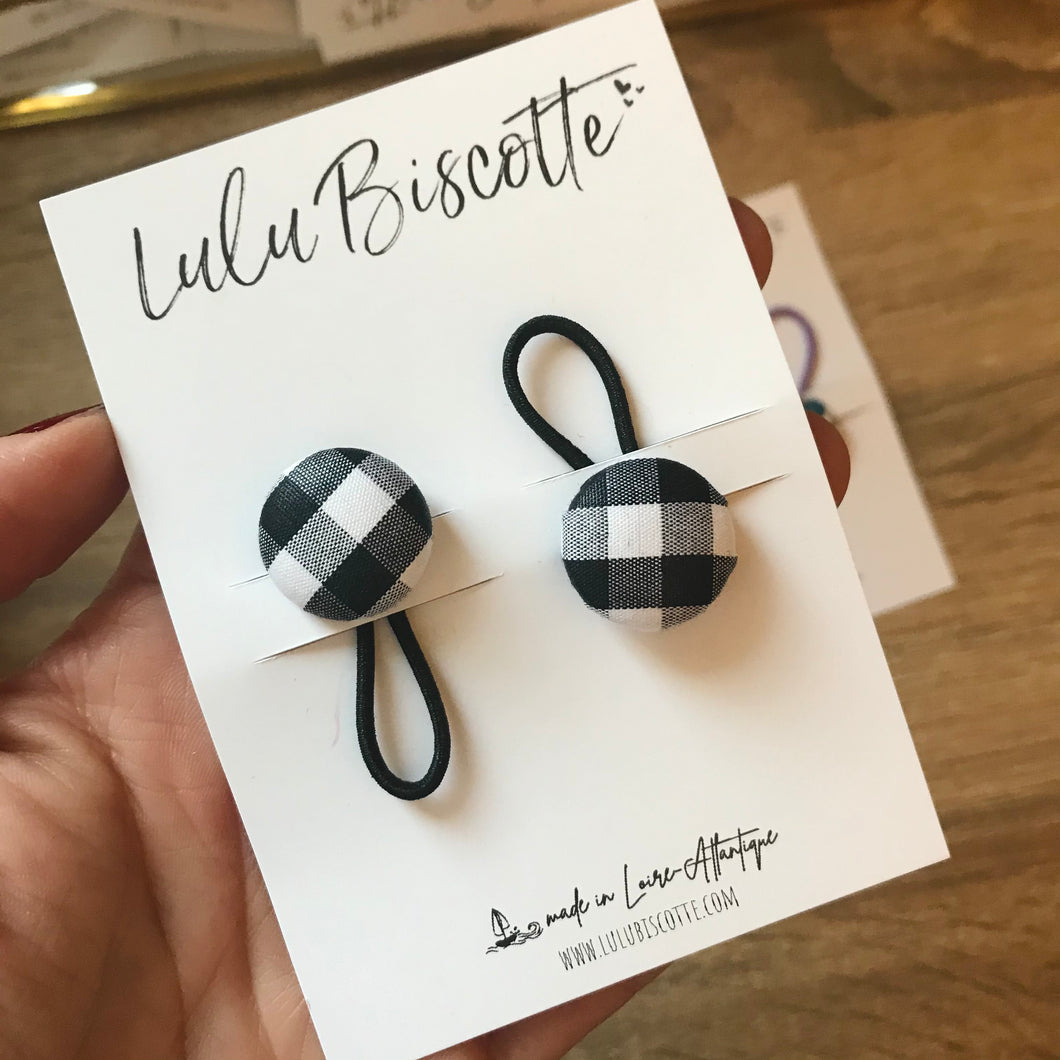 Mini-élastiques boutons « Brigitte » - Noir/Blanc